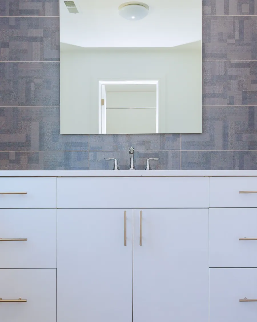 Custom bathroom vanity with sink and mirror