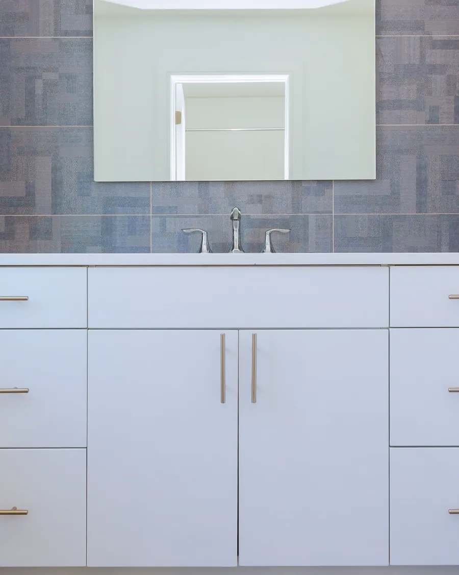 Custom bathroom vanity with sink and mirror